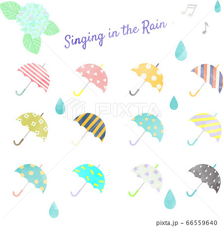 水彩風 かわいい傘のイラスト いろんな模様の傘のイラスト素材
