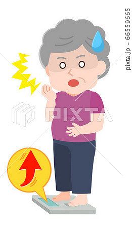 体重が増えて焦る高齢女性 イラストのイラスト素材