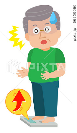 体重が増えて焦る高齢男性 イラストのイラスト素材