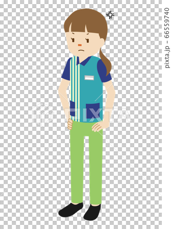 Illustration of a female clerk at a convenience store (angry figure) 66559740
