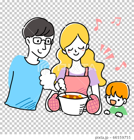 女人和家人拿著鍋裡的食物 66559755