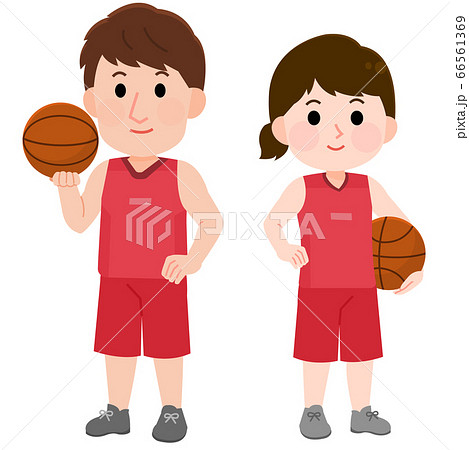 バスケットボールをする 男性 女性 立つポーズ イラストのイラスト素材