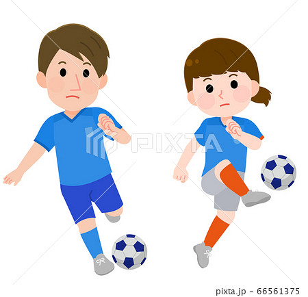 サッカーをする 男性 女性 イラストのイラスト素材
