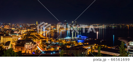 Wide panorama of night Baku city Wide panorama of night Baku city 66561699