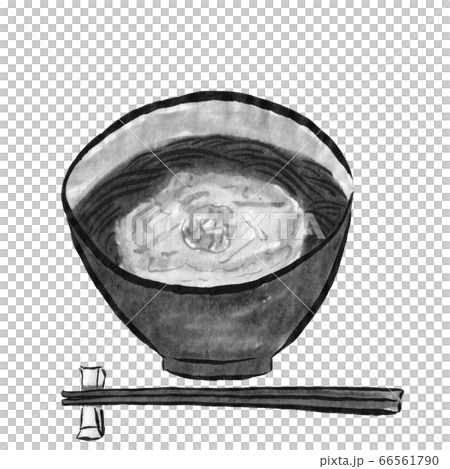 かき揚げそばを墨で描いたイラストのイラスト素材