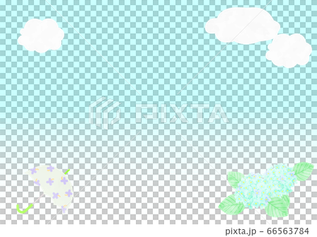 梅雨の晴れ間の青空 傘と紫陽花のフレーム 背景のイラスト素材