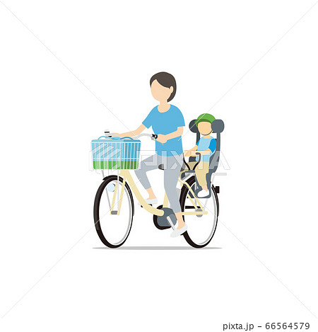 ママチャリ 子供と自転車に乗る主婦 お母さん 買い物のイラスト素材