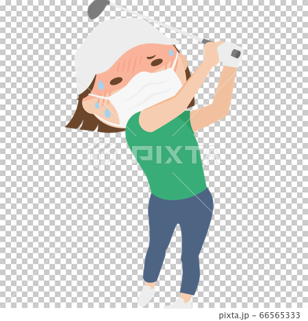 感染予防にマスクを付けてゴルフをしてる女性 暑くて熱中症気味になっているイラスト のイラスト素材 感染予防にマスクを付けてゴルフをしてる女性 暑くて熱中症気味になっているイラスト のイラスト素材