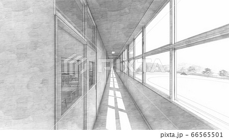 学校　教室　廊下　ボード無し　イラスト81 66565501