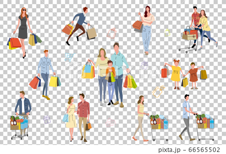 イラスト素材：ショッピング、買い物を楽しむ人々 66565502