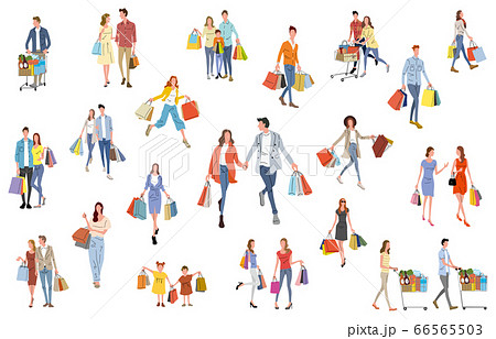 イラスト素材：ショッピング、買い物を楽しむ人々 66565503