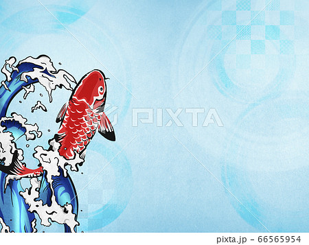 和風背景素材 清涼感 和紙 夏 水紋 波紋 昇り鯉のイラスト素材