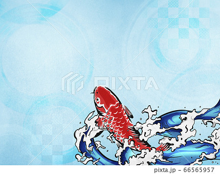 和風背景素材 清涼感 和紙 夏 水紋 波紋 昇り鯉のイラスト素材