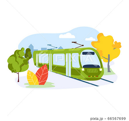 Electric subway train, urban public transport system isolated on white, flat vector illustration. Ecology care nature metro vehicle. 66567699