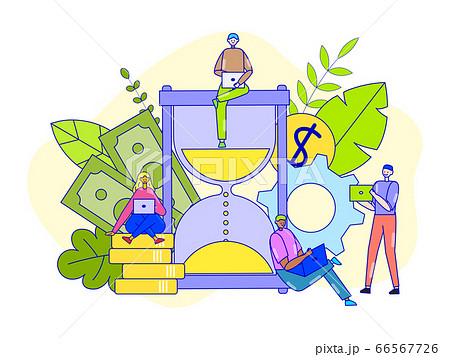 Time management concept, vector illustration. Business people woman man rationally use work hours for professional success. 66567726