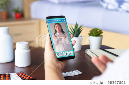 deaf mute patient use video conference, make online consultation by sign language with doctor on mobile phone application about illness, medicine via vdo call. Telehealth,Telemedicine, online hospital 66567801