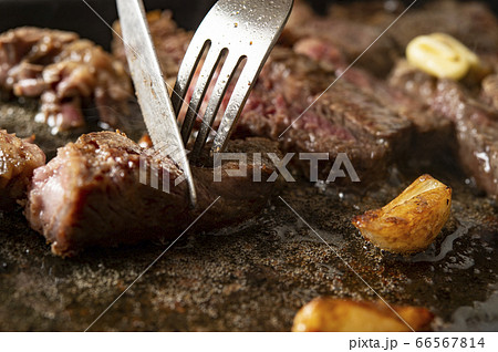 厚切りステーキのカットシーン 厚切りステーキのカットシーン 66567814
