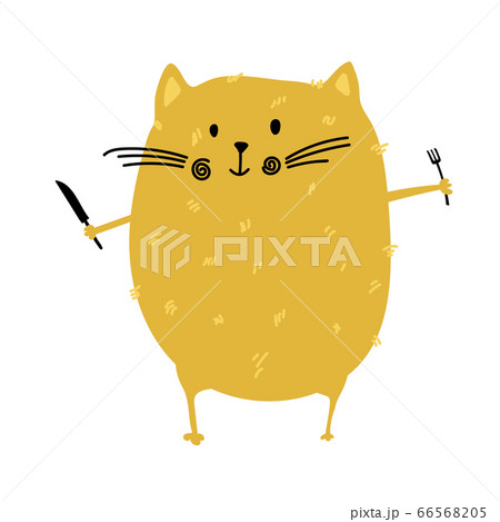 Fat Cat With Fork And Knife In His Hands For のイラスト素材