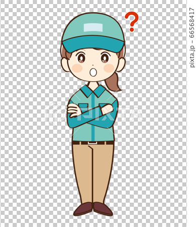 Woman, deliveryman, doubt 66568417