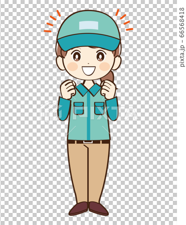 Woman, deliveryman, cheering 66568418