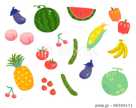 夏 野菜 果物イラストのイラスト素材