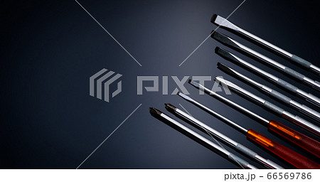 Screwdriver and center punch. Mechanic hand tools. 66569786