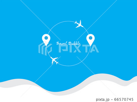 Bubble travel blue background airplanes flying in circle with location pin 66570745
