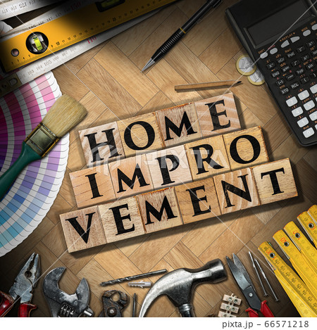 Home Improvement - Work tools on a parquet floor Home Improvement - Work tools on a parquet floor 66571218