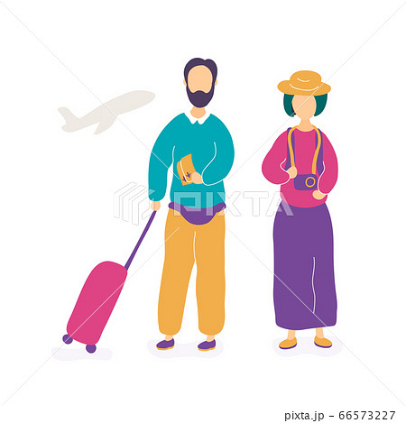 Young couple waiting for flight in airport 66573227