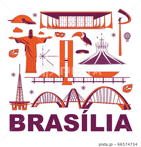 Brasilia culture travel set, famous architectures and specialties in flat design. Business Brazilian tourism concept clipart. Image for presentation, banner, website, advert, flyer, roadmap, icons Brasilia culture travel set, famous architectures and specialties in flat design. Business Brazilian tourism concept clipart. Image for presentation, banner, website, advert, flyer, roadmap, icons 66574734