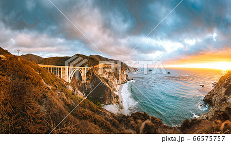 Bixby Bridge along Highway 1 at sunset, Big Sur, California, USA Bixby Bridge along Highway 1 at sunset, Big Sur, California, USA 66575757