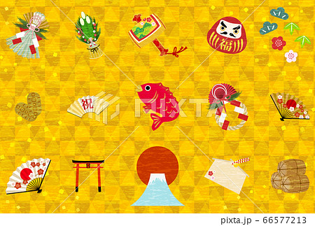 正月飾り めでたいアイコン盛り合わせベクタのイラスト素材