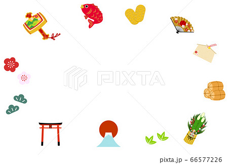 正月飾り 打ち出の小槌や鯛などのアイコンセットのベクターイラストのイラスト素材