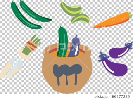 ぬか床とぬか漬けがおいしい野菜 イラスト セットのイラスト素材