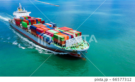 Container ship in seaport terminal, Container 66577312