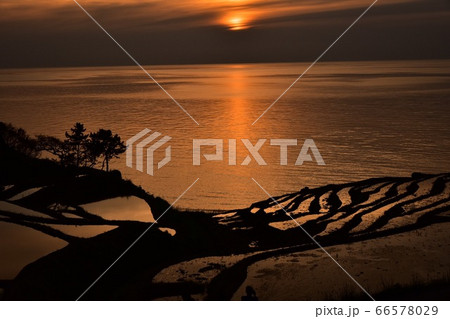 白米千枚田の夕陽 白米千枚田の夕陽 66578029