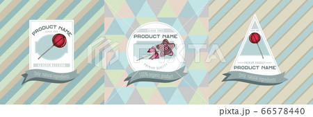 Three colored labels with illustration of lollipop, lollipop 66578440