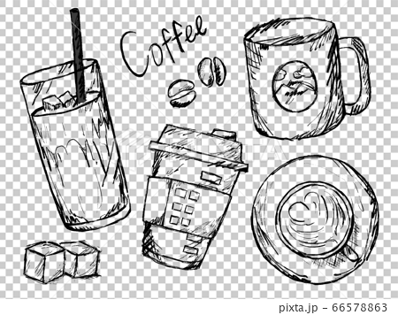 カフェやコーヒーの白黒手書きイラストイメージのイラスト素材 66578863 Pixta
