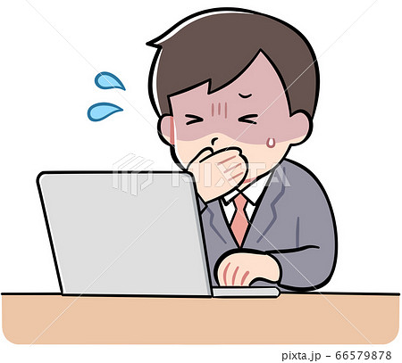 口を手で覆う男性社員のイラスト素材