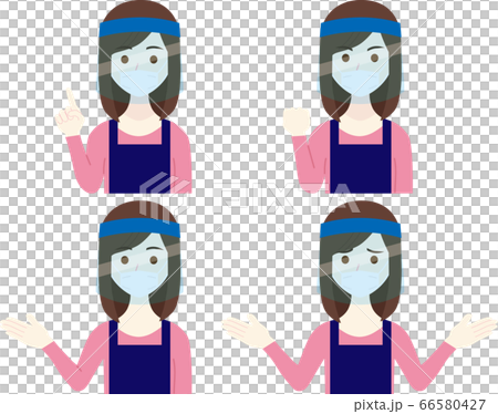 フェイスガードとマスクをするエプロンの女性パターン フェイスガードとマスクをするエプロンの女性パターン 66580427