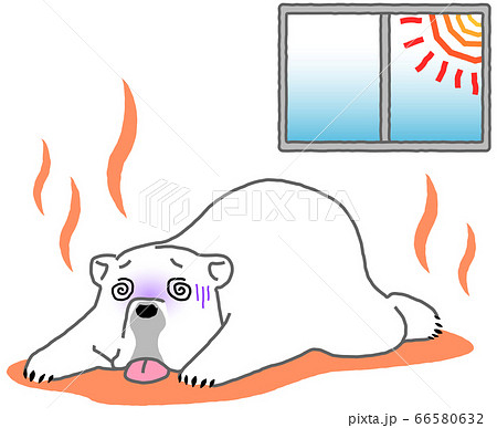 バテて倒れ込むシロクマ 熱中症 屋内 暑さのイラスト素材