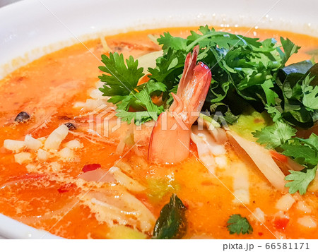 .Thai food shrimp Soup,Thai soup Tom Yam 66581171