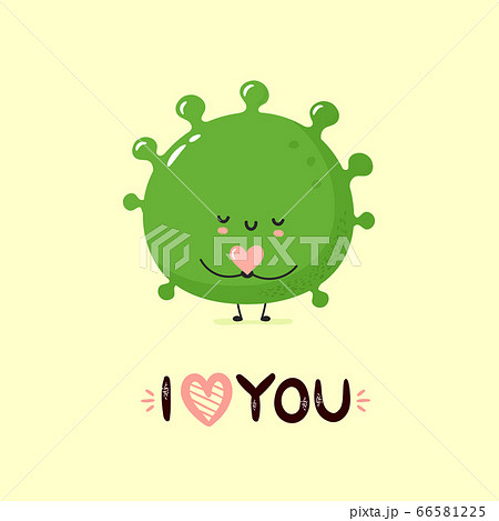 Cute smiling bacteria holding heart in hands 66581225