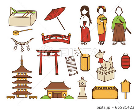 神社とお寺セットのイラスト素材
