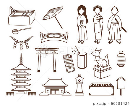 神社とお寺セットのイラスト素材