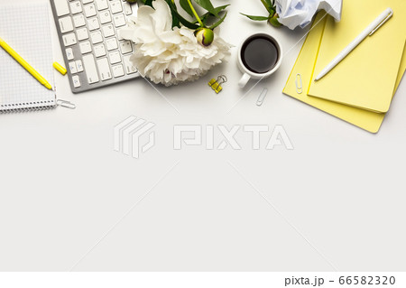 Workspace with blank clip board, keyboard, office Workspace with blank clip board, keyboard, office 66582320