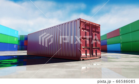 Container depot, wharehouse, seaport. Aeril view. Cargo containers. Logistic and business concept. 3d rendering. Container depot, wharehouse, seaport. Aeril view. Cargo containers. Logistic and business concept. 3d rendering. 66586085
