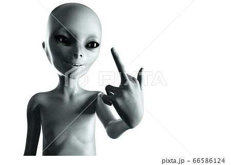 Alien show middle finger, fuck you. Smile. isolate.3d rendering. 66586124
