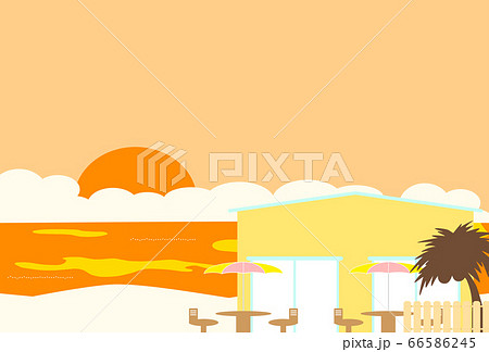 夕焼けのビーチ 海の家風景のイラスト素材
