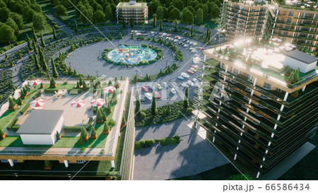 City, town architectural 3d visualization. Aerial view. 3d rendering. City, town architectural 3d visualization. Aerial view. 3d rendering. 66586434